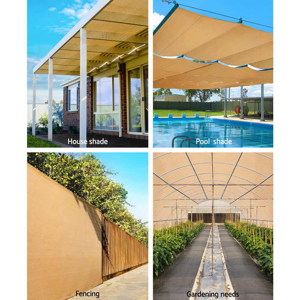 Instahut 3.66x10m Heavy Duty Shade Cloth 70% Block Sandstone