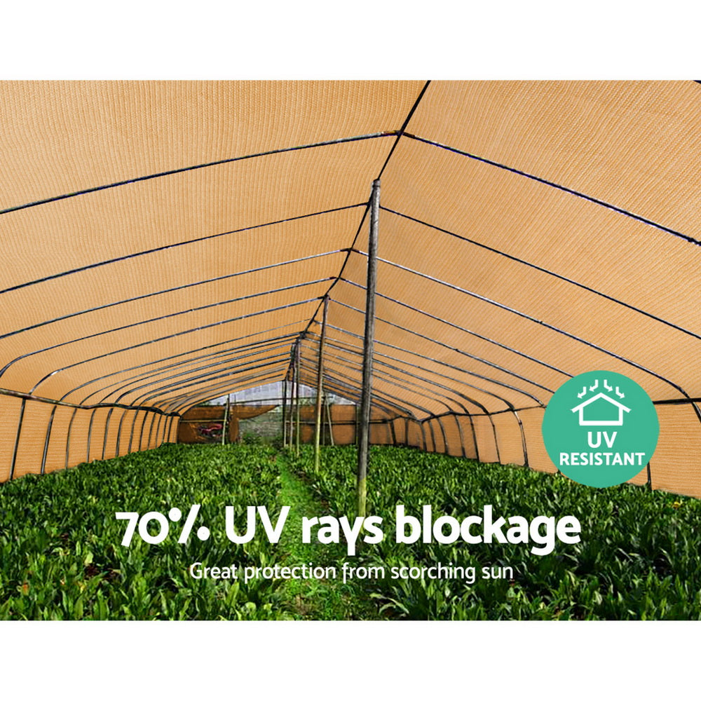 Instahut 3.66x10m Heavy Duty Shade Cloth 70% Block Sandstone
