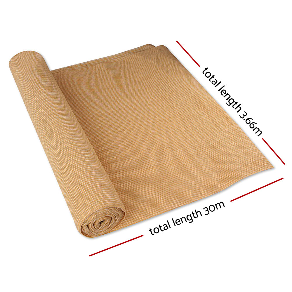 Instahut 3.66x30m Heavy Duty Shade Cloth 70% UV Block Beige