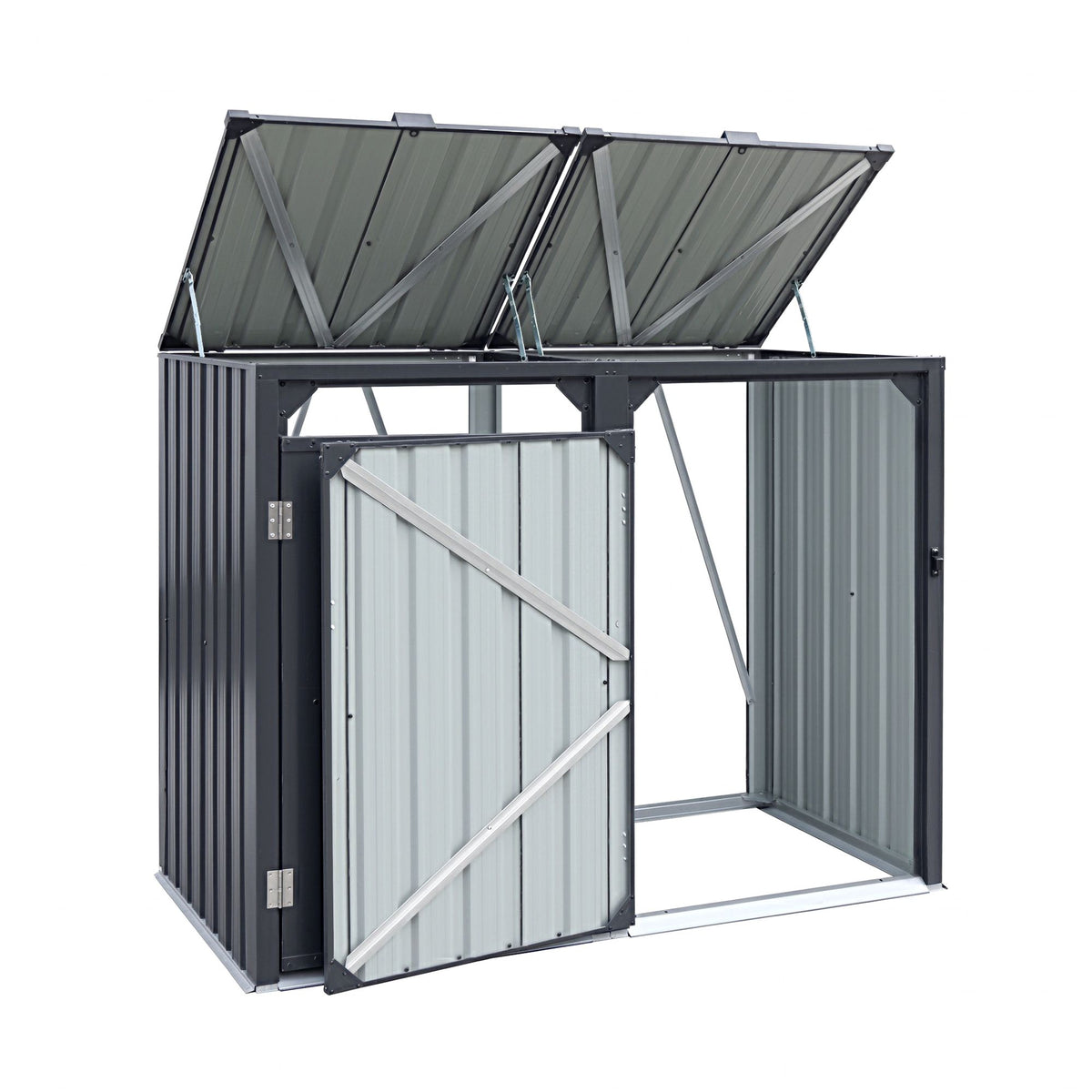 Giantz Double Wheelie Bin Shed Steel Enclosure Grey