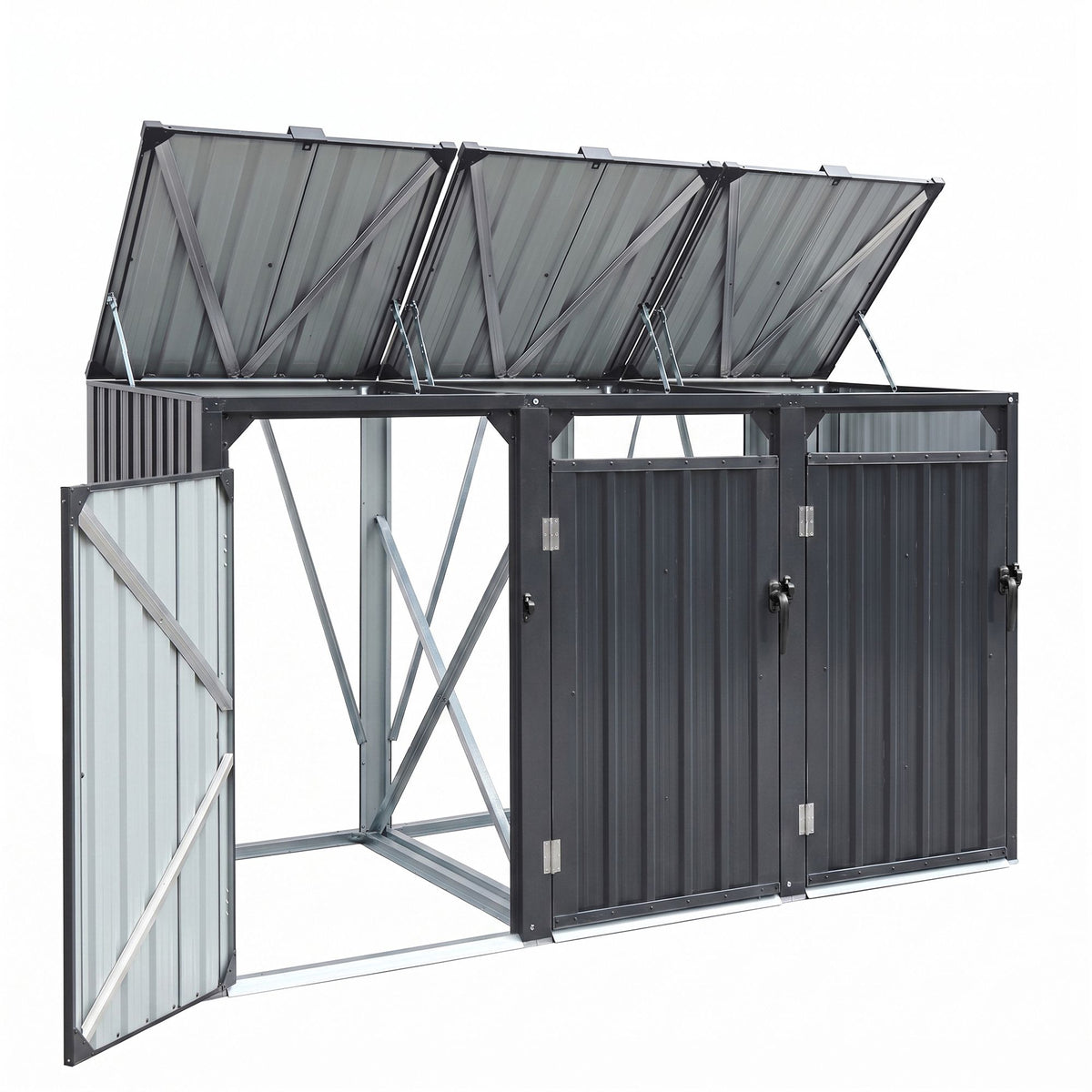 Giantz Triple Wheelie Bin Shed Steel Garden Enclosure Grey