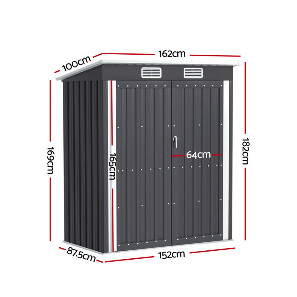 Giantz 1.62x1M Garden Shed Outdoor Storage Grey
