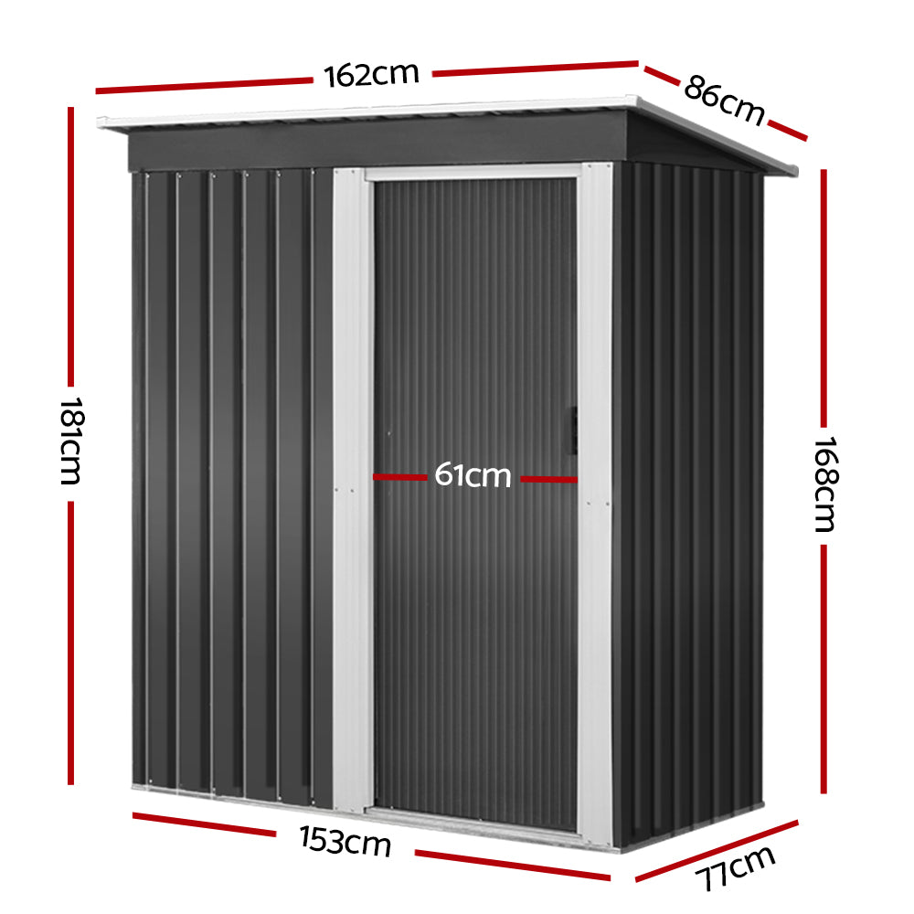 Giantz 1.62x0.86M Metal Garden Shed Grey Sliding Door