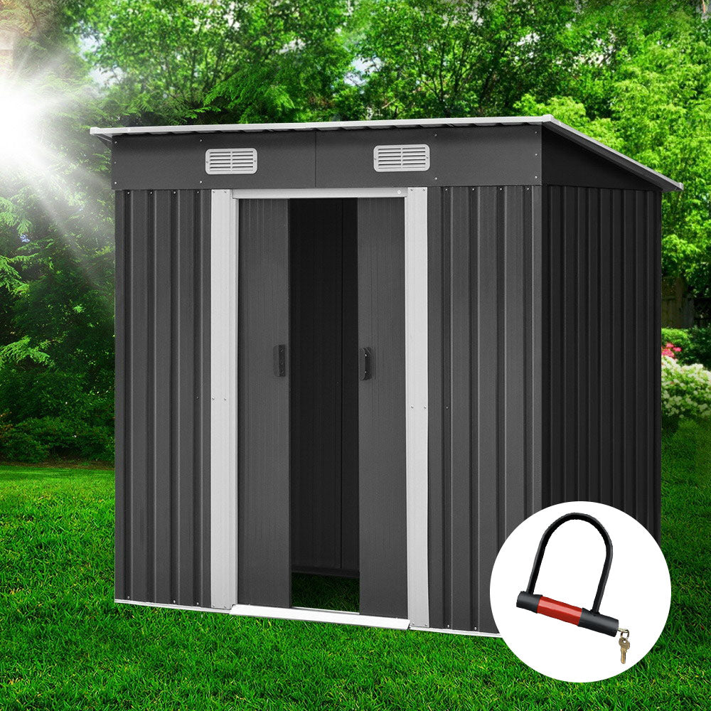 Giantz 1.94x1.21M Metal Garden Shed Grey Sliding Door