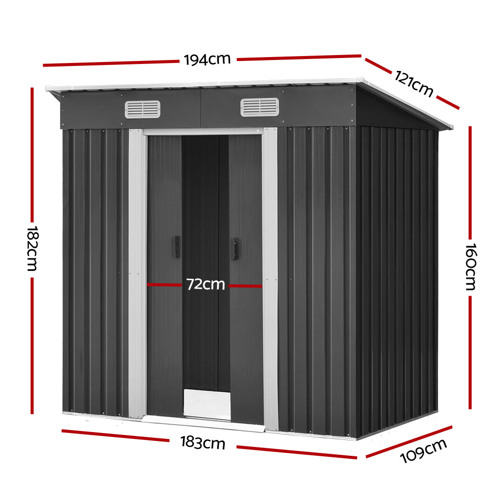 Giantz 1.94x1.21M Metal Garden Shed Grey Sliding Door