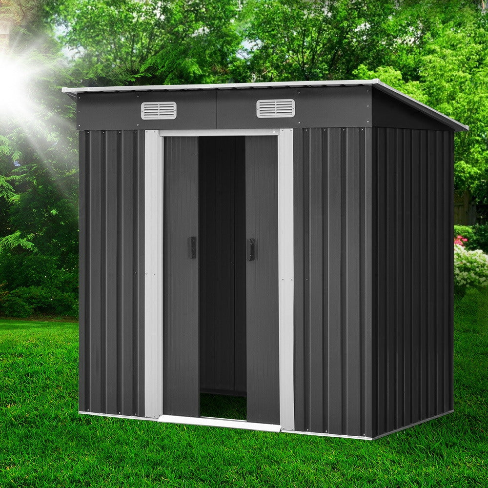 Giantz 1.94x1.21M Metal Garden Shed Grey Sliding Door