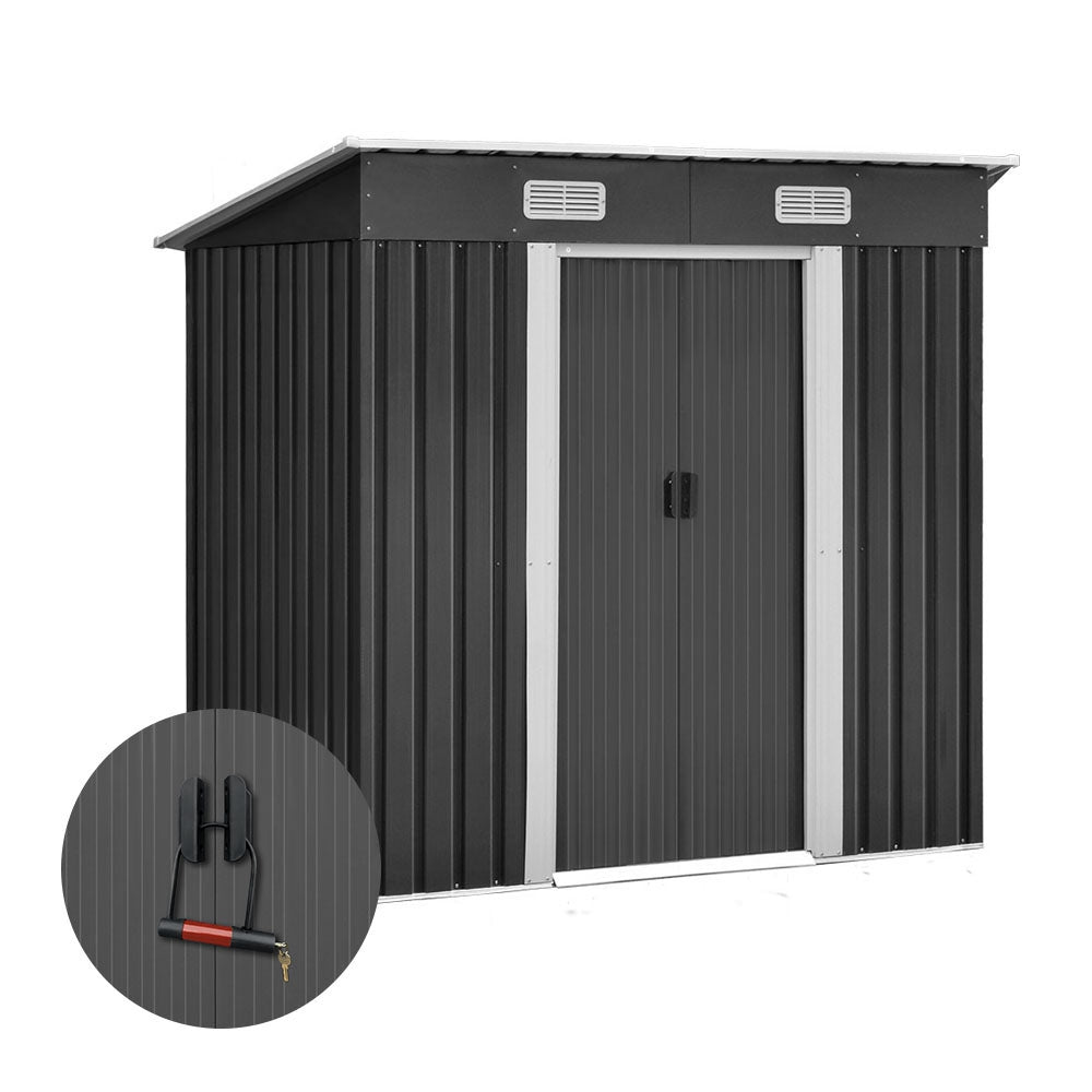 Giantz 1.94x1.21M Metal Garden Shed Grey Sliding Door