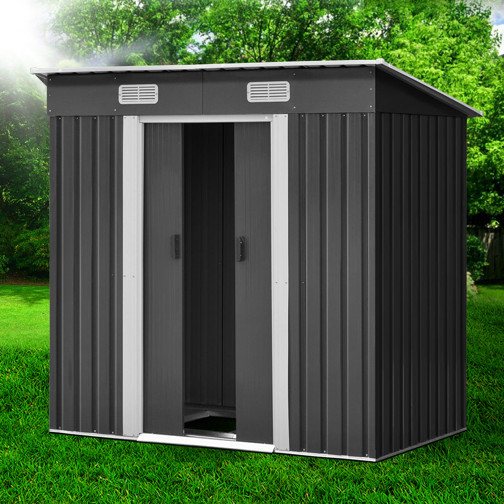 Giantz 1.94x1.21M Garden Shed Steel Storage Grey Sliding Door