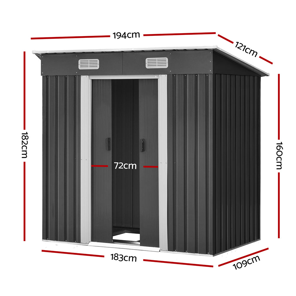 Giantz 1.94x1.21M Garden Shed Steel Storage Grey Sliding Door