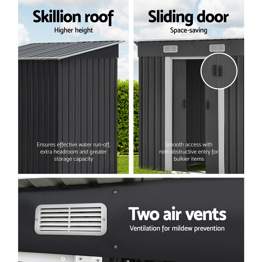 Giantz 1.94x1.21M Garden Shed Steel Storage Grey Sliding Door