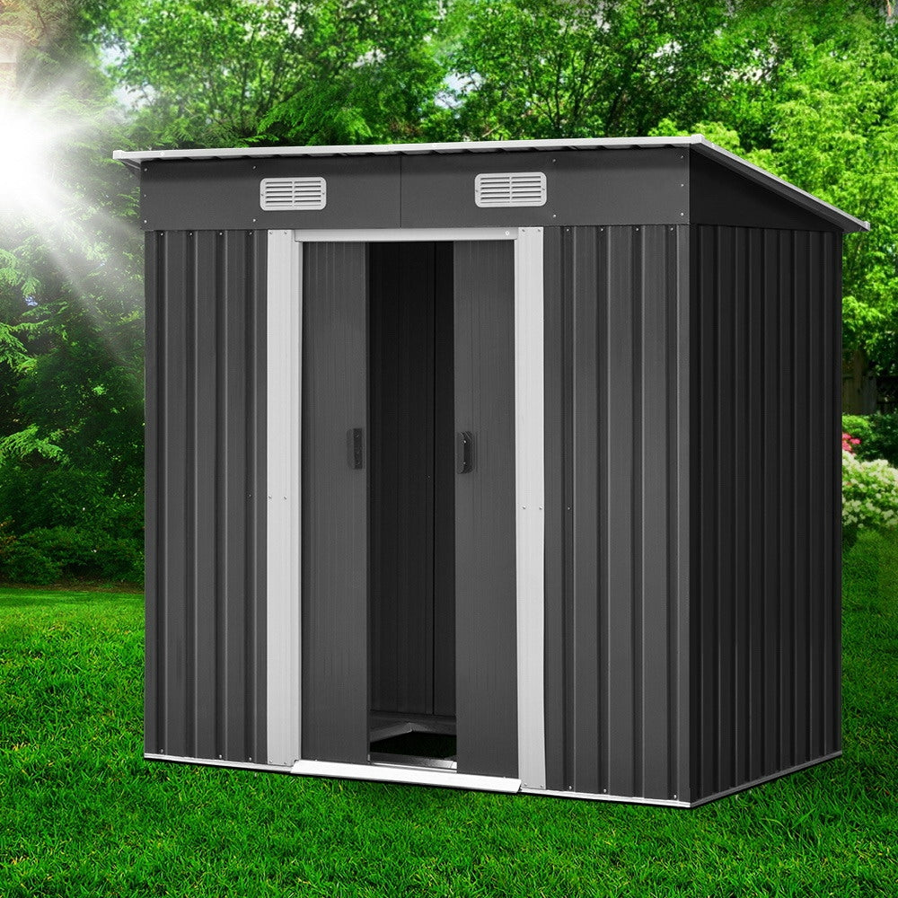 Giantz 1.94x1.21M Garden Shed Steel Storage Grey Sliding Door
