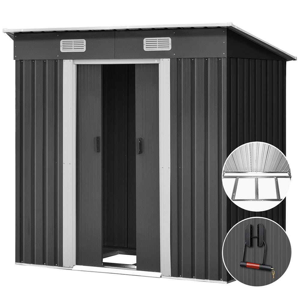 Giantz 1.94x1.21M Garden Shed Steel Storage Grey Sliding Door