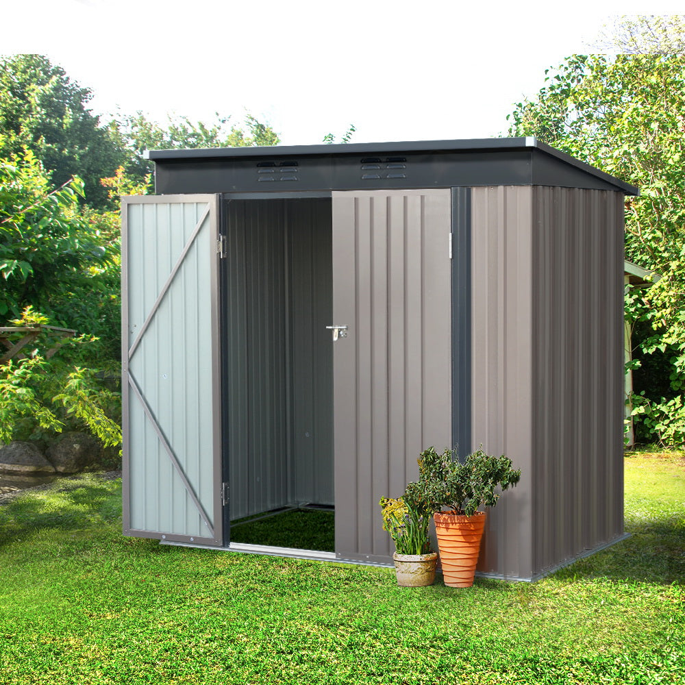 Giantz 1.95x1.31M Garden Shed Steel Double Door Brown