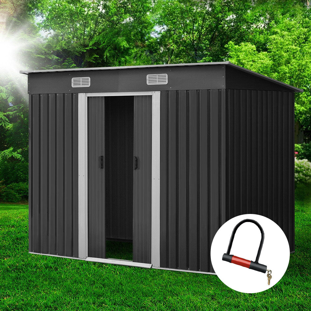Giantz 2.38x1.31M Metal Garden Shed Grey Sliding Door