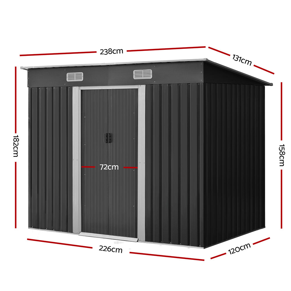 Giantz 2.38x1.31M Metal Garden Shed Grey Sliding Door