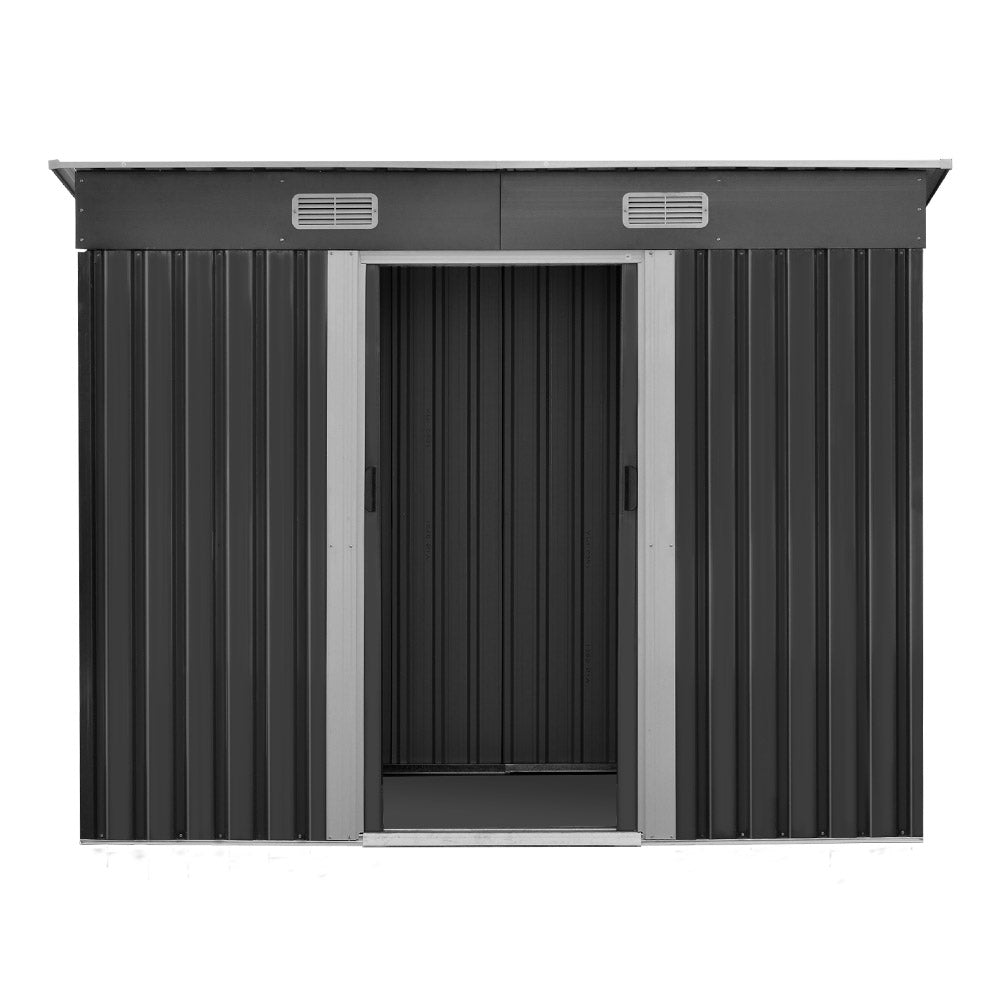 Giantz 2.38x1.31M Metal Garden Shed Grey Sliding Door