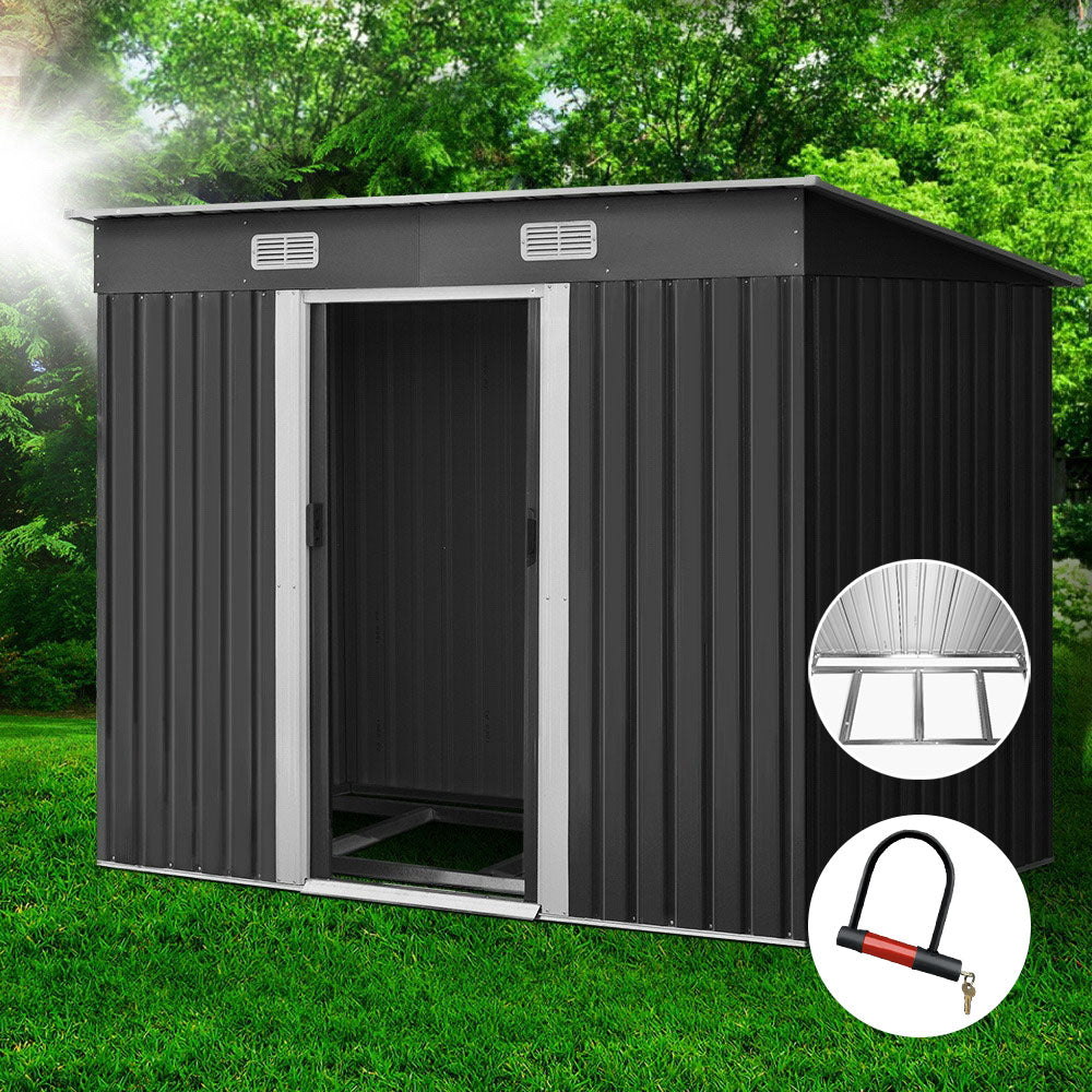 Giantz 2.38x1.31M Metal Garden Shed Grey Sliding Door Outdoor Storage