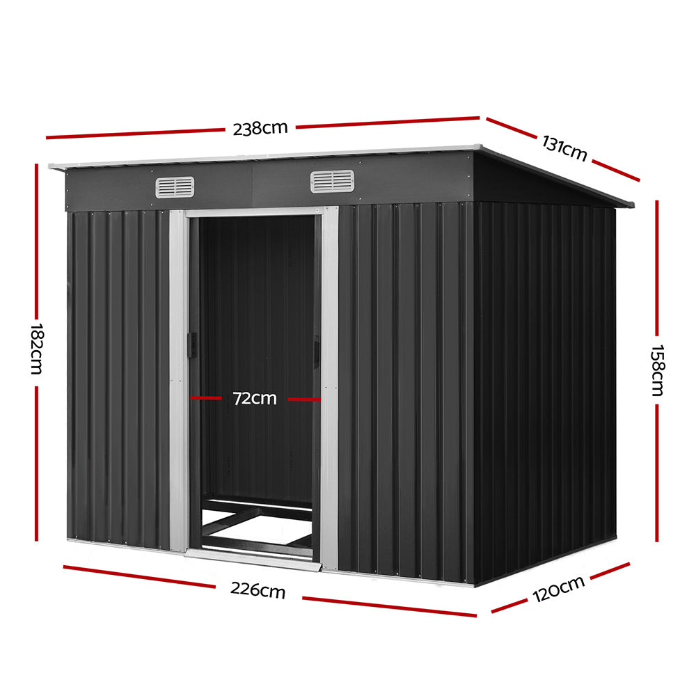 Giantz 2.38x1.31M Metal Garden Shed Grey Sliding Door Outdoor Storage