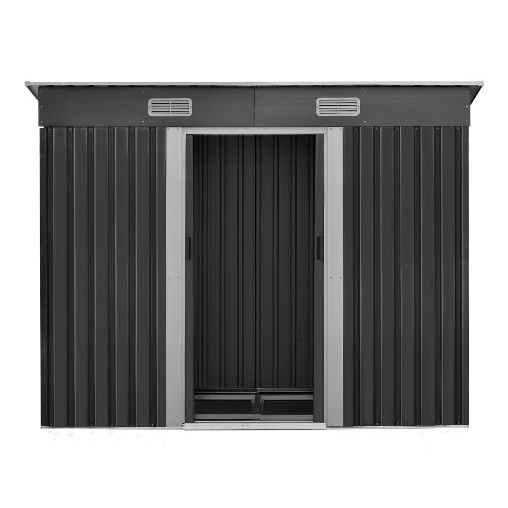 Giantz 2.38x1.31M Metal Garden Shed Grey Sliding Door Outdoor Storage