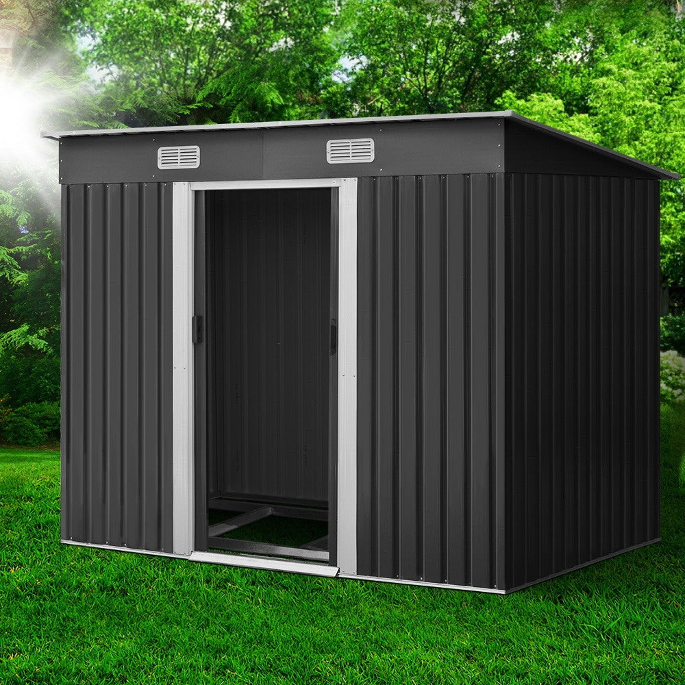 Giantz 2.38x1.31M Metal Garden Shed Grey Sliding Door Outdoor Storage