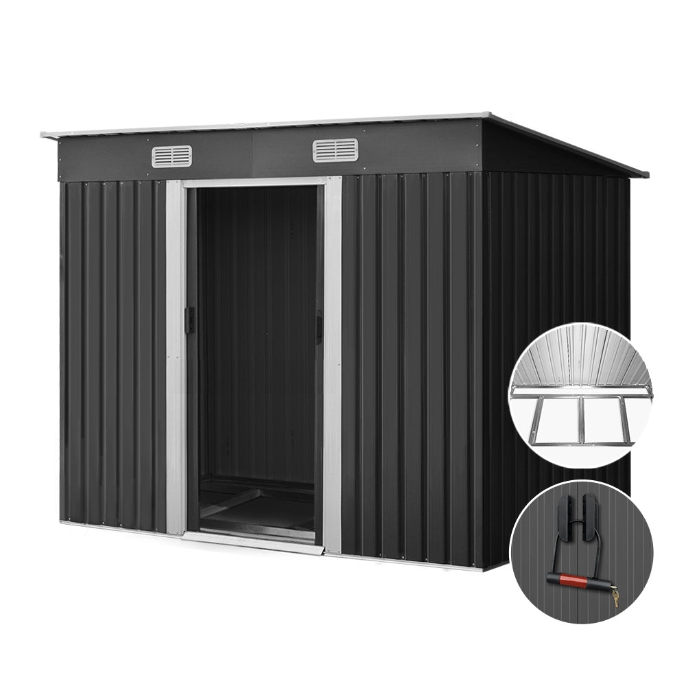 Giantz 2.38x1.31M Metal Garden Shed Grey Sliding Door Outdoor Storage