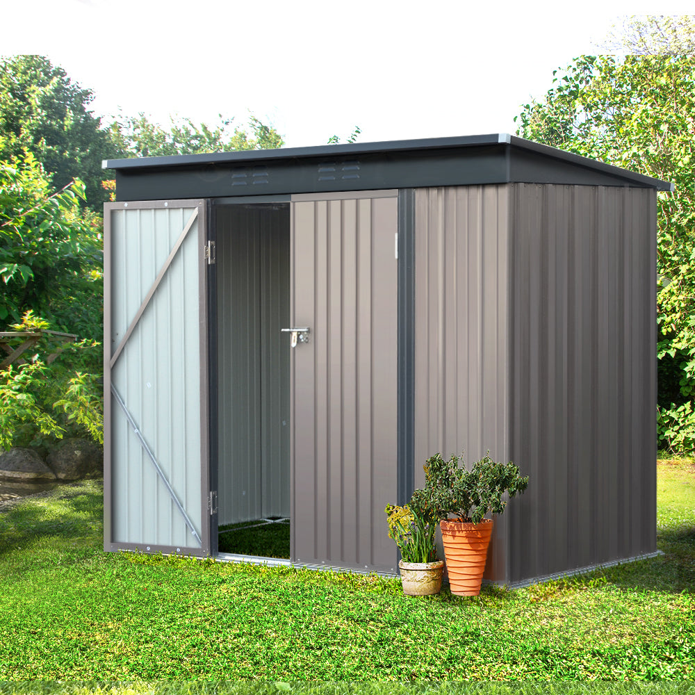 Giantz 2.31x1.31M Metal Garden Shed Brown Double Door Outdoor Storage