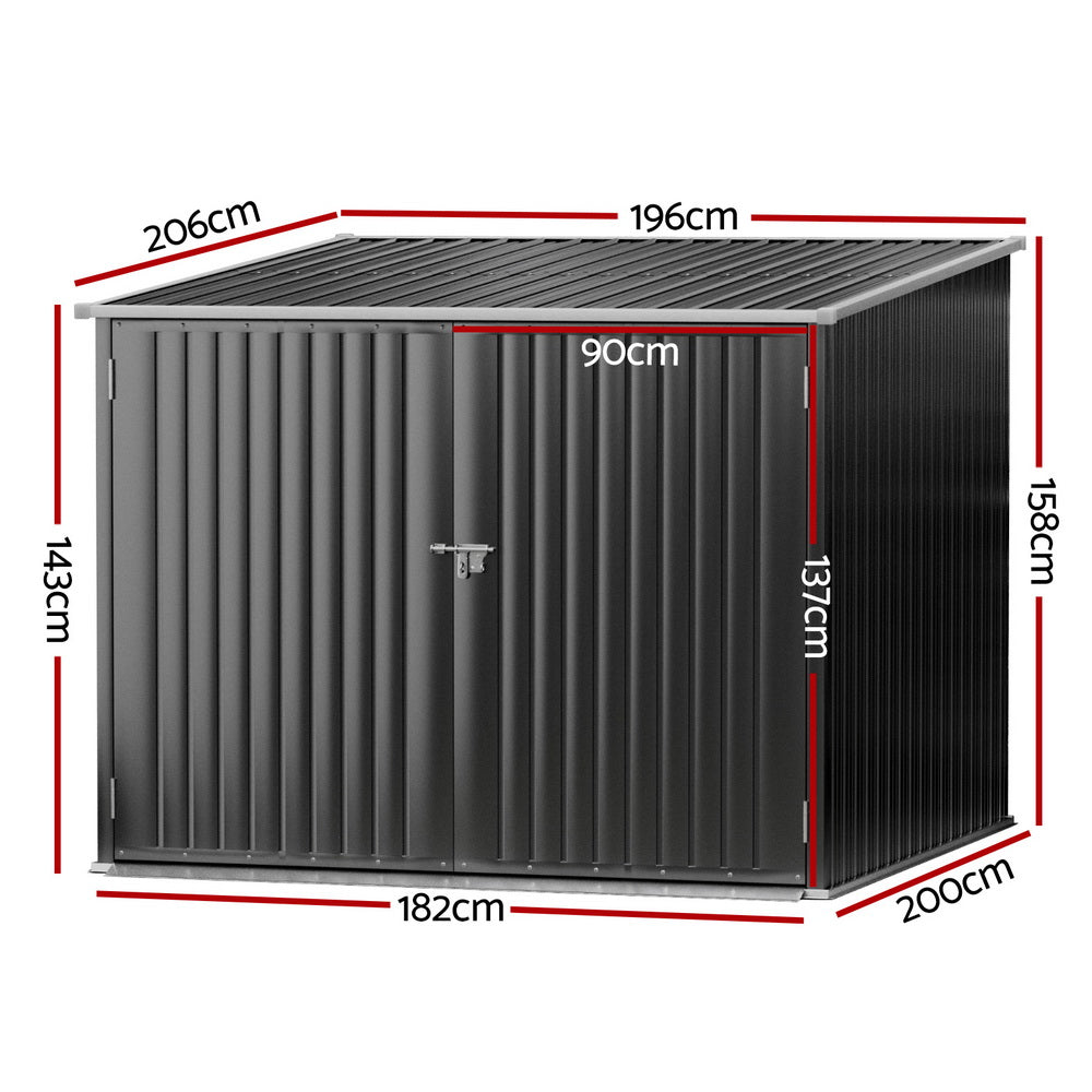 Giantz 2.06x1.96M Metal Garden Shed Black Outdoor Storage
