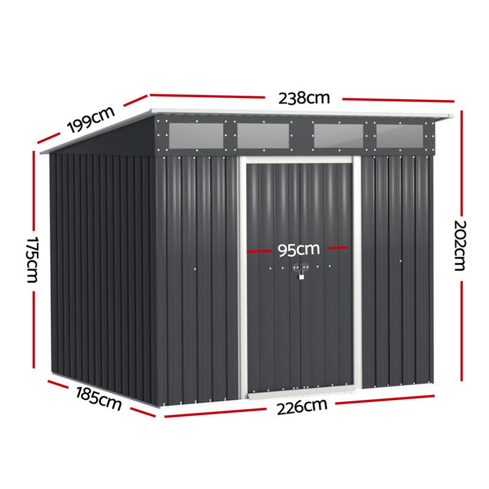 Giantz 2.38x1.99M Garden Shed Outdoor Storage Grey