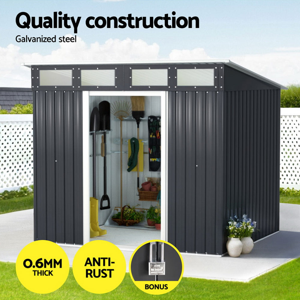 Giantz 2.38x1.99M Garden Shed Outdoor Storage Grey