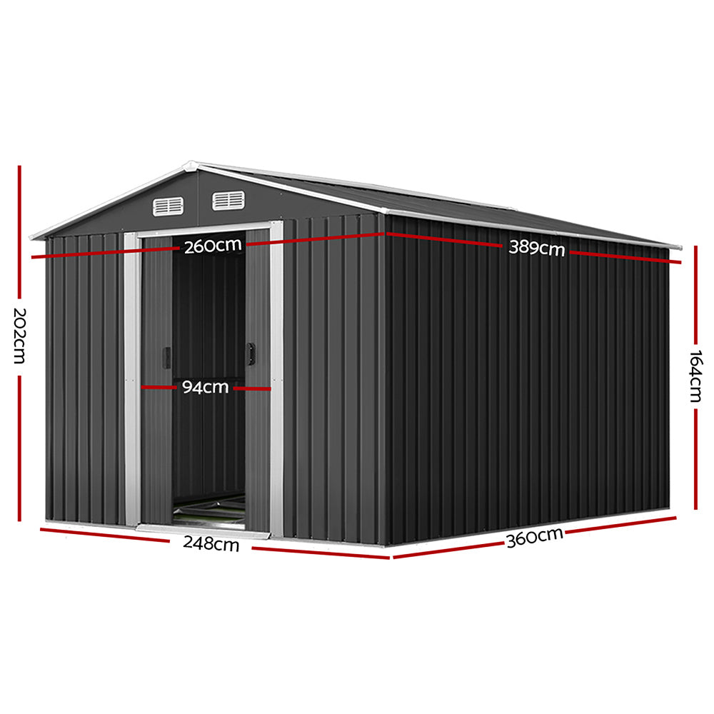 Giantz 2.6x3.9M Metal Garden Shed Outdoor Storage Workshop Grey