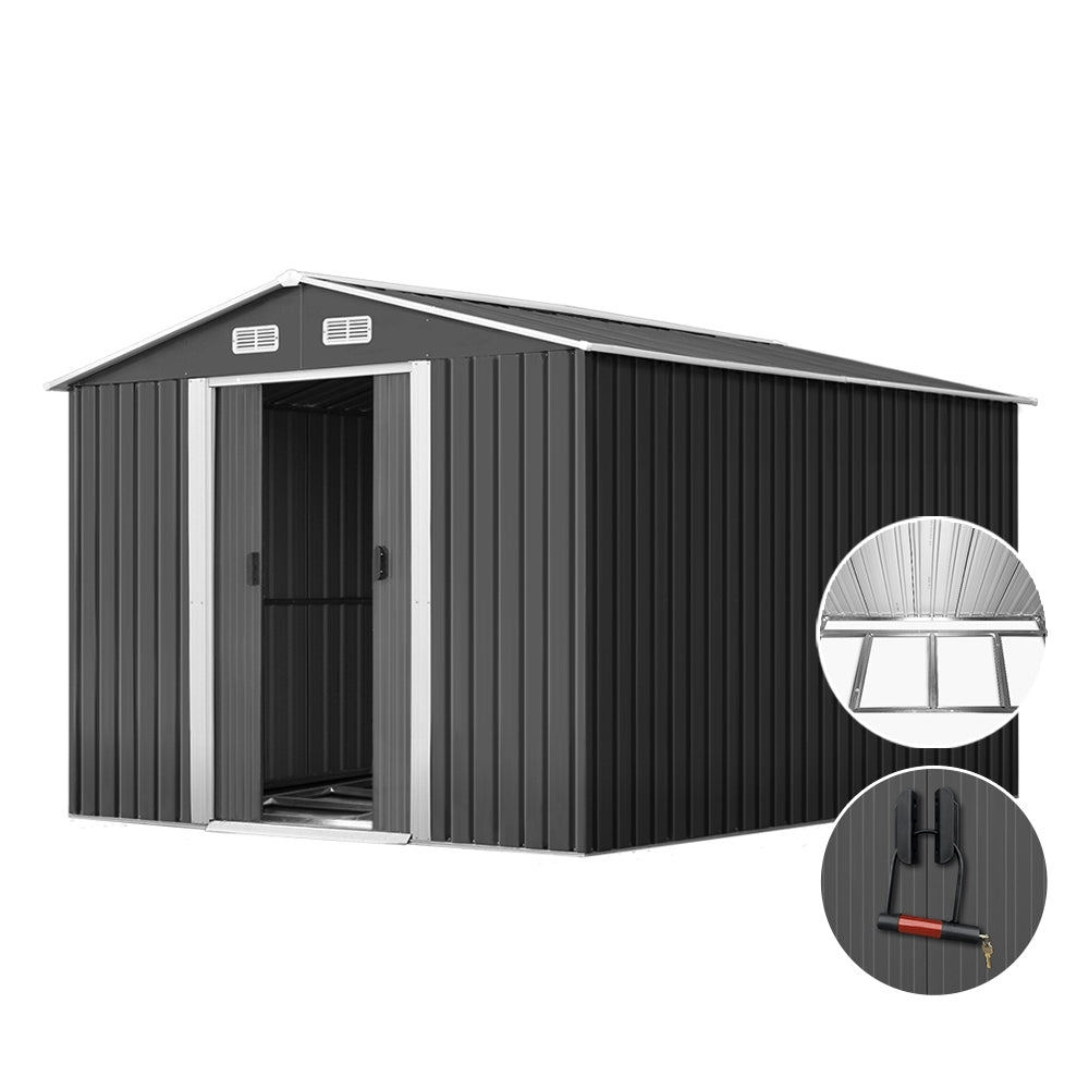 Giantz 2.6x3.9M Metal Garden Shed Outdoor Storage Workshop Grey