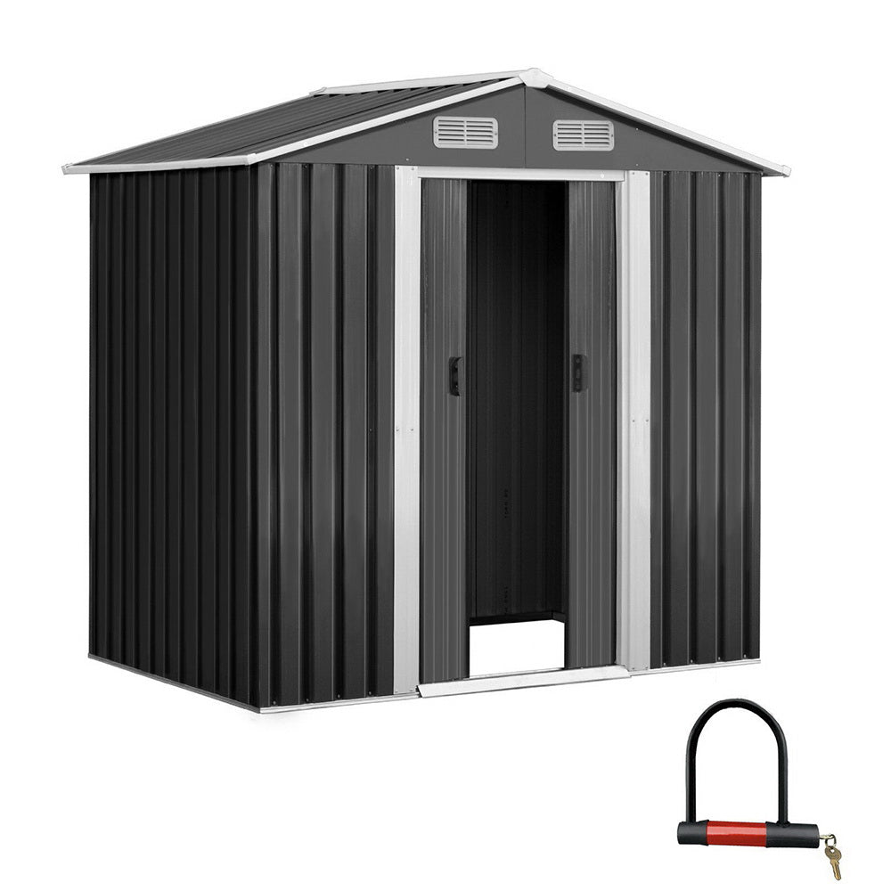 Giantz 1.96x1.32M Metal Garden Shed Grey Sliding Door