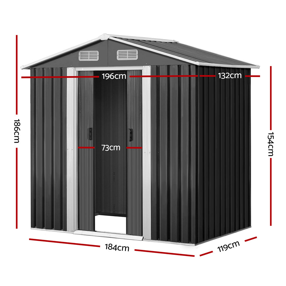 Giantz 1.96x1.32M Metal Garden Shed Grey Sliding Door