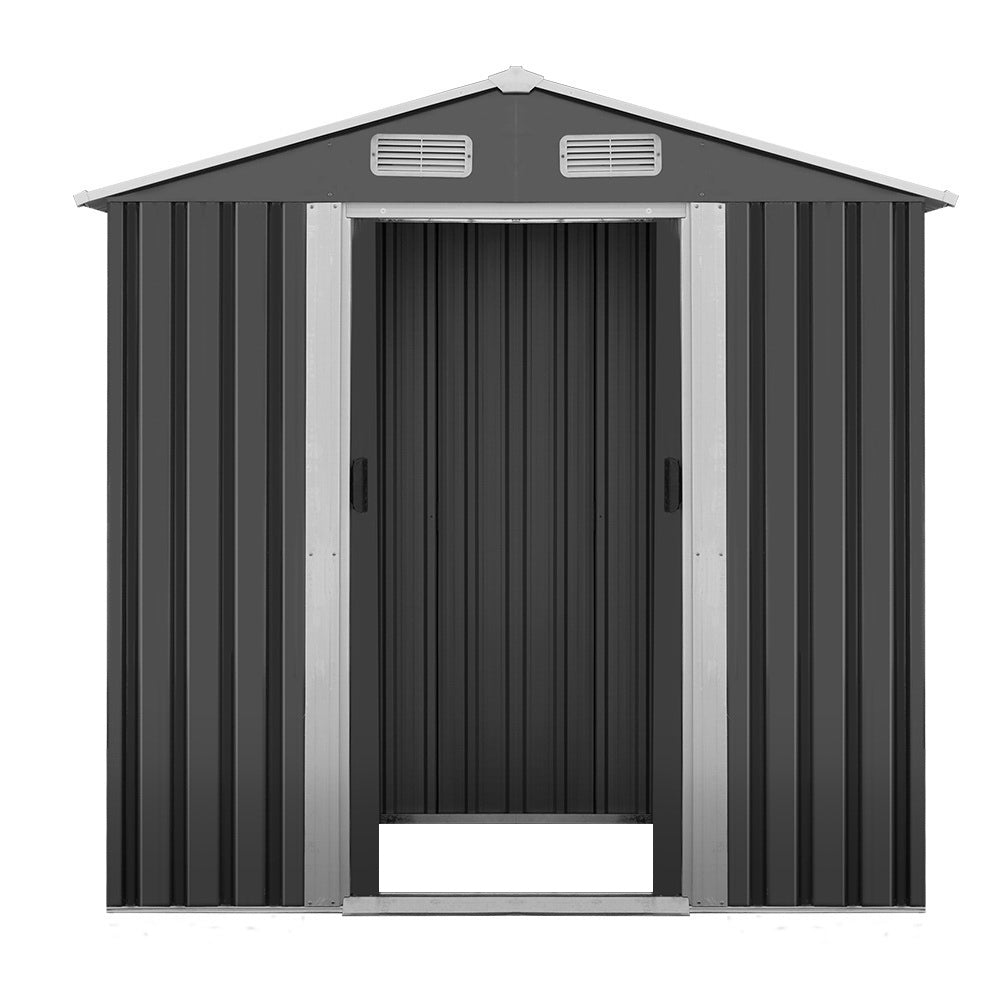 Giantz 1.96x1.32M Metal Garden Shed Grey Sliding Door