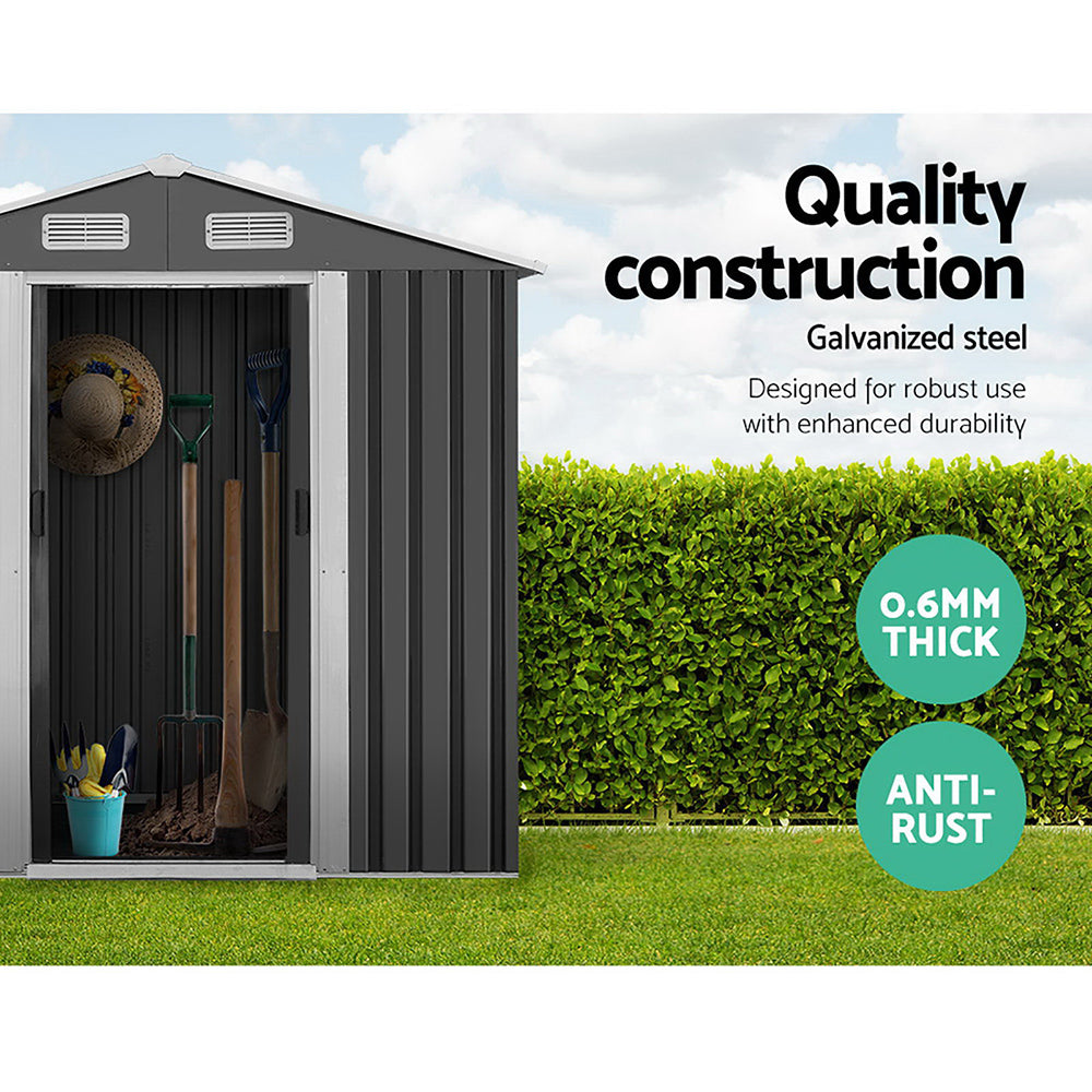 Giantz 1.96x1.32M Metal Garden Shed Grey Sliding Door
