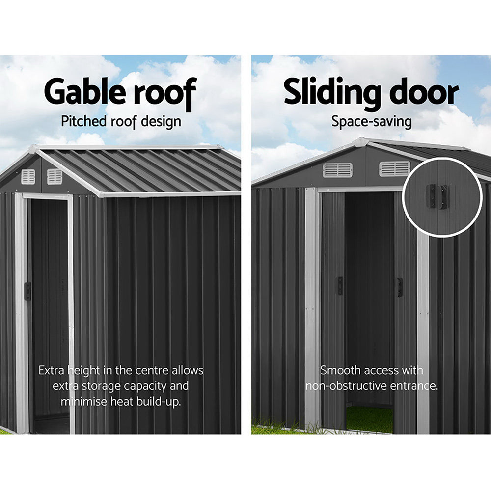 Giantz 1.96x1.32M Metal Garden Shed Grey Sliding Door