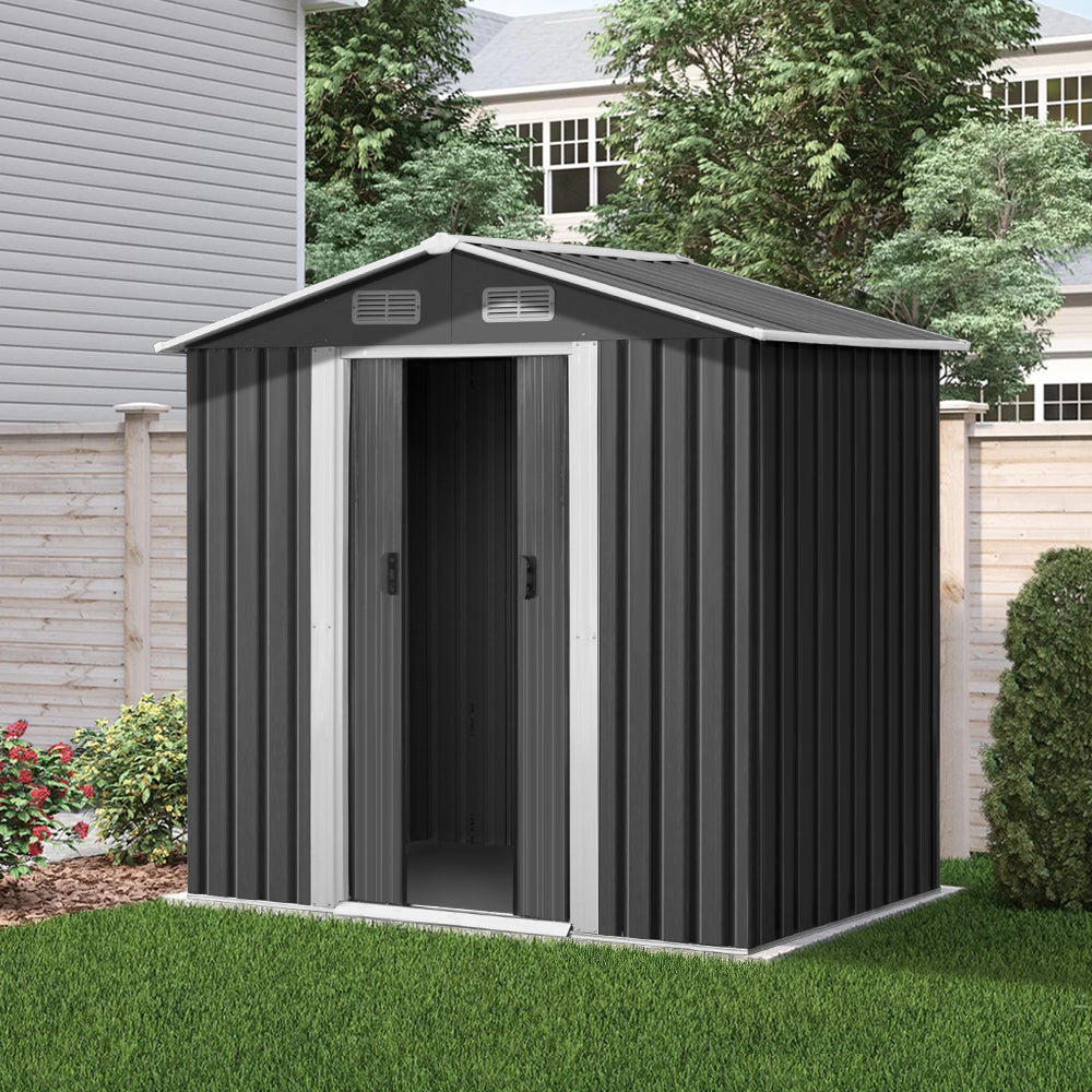 Giantz 1.96x1.32M Metal Garden Shed Grey Sliding Door