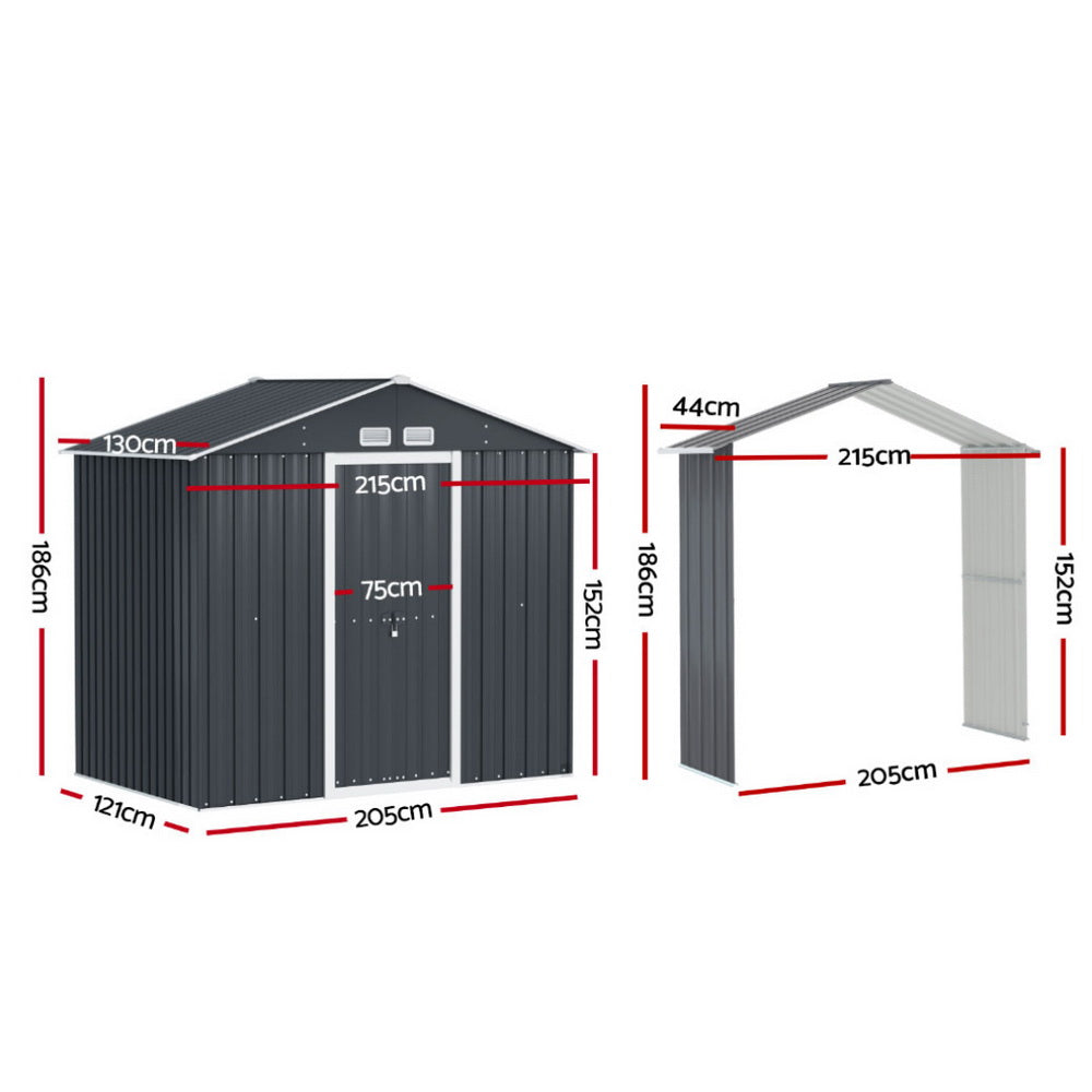 Giantz Outdoor Garden Shed 2.15x1.74M Storage Workshop Grey Extension Kit