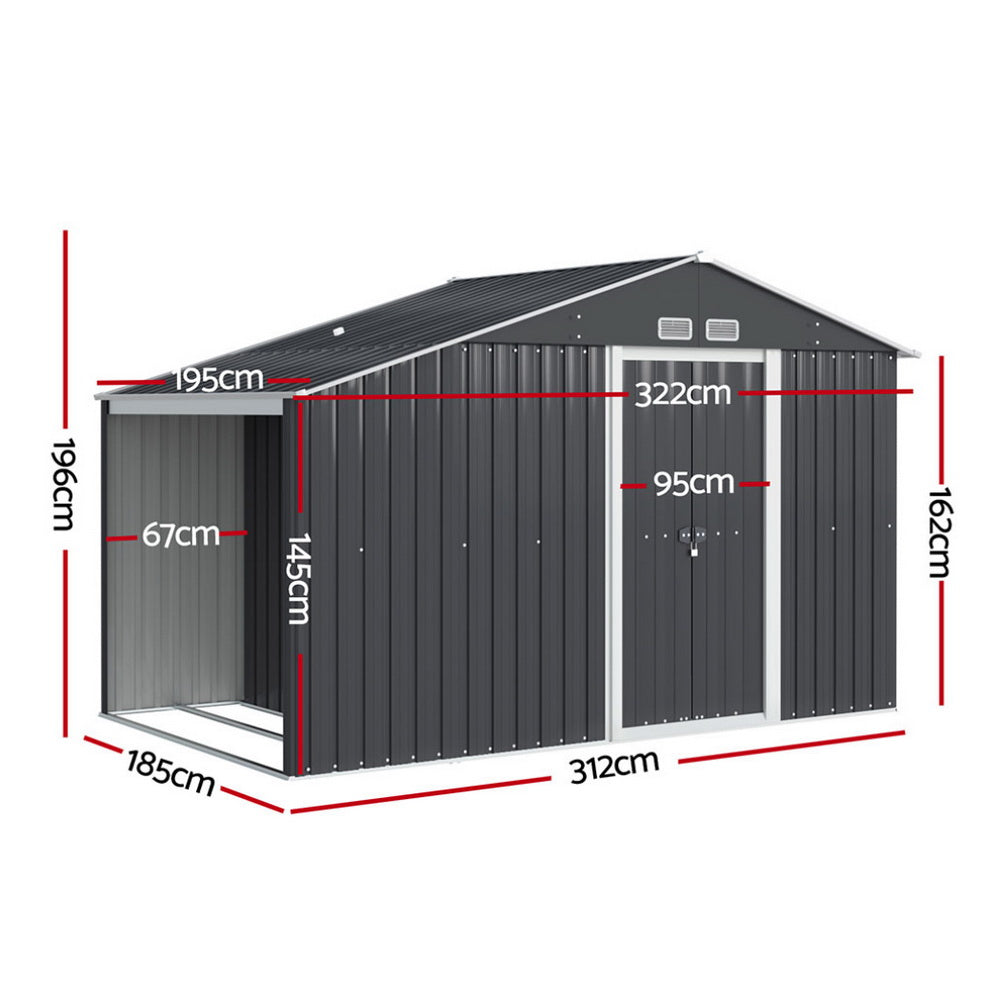 Giantz 3.22x1.96M Garden Shed Outdoor Storage Grey