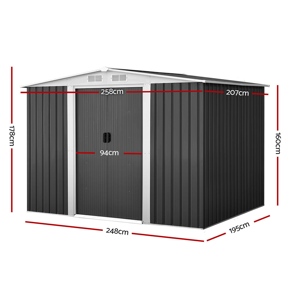 Giantz 2.58x2.07M Metal Garden Shed Outdoor Storage Grey