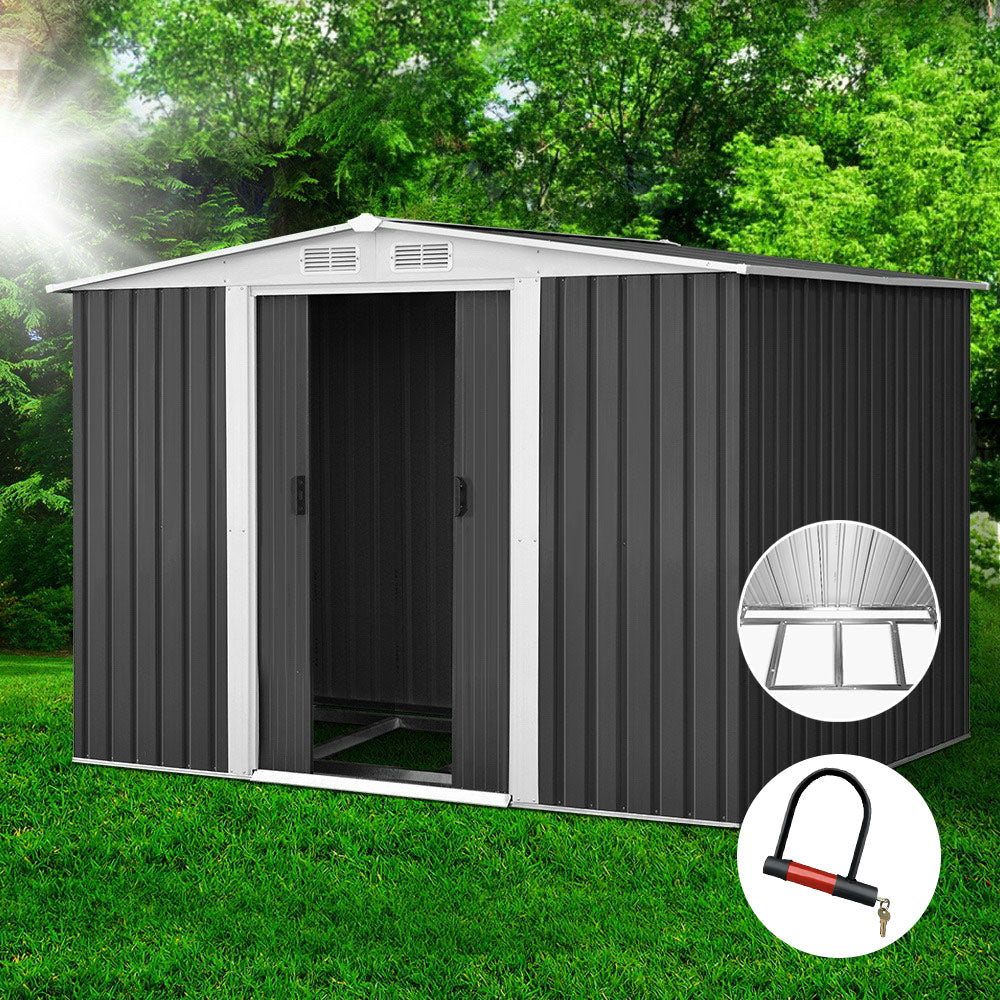 Giantz 2.58x2.07M Metal Garden Shed Double Door Grey
