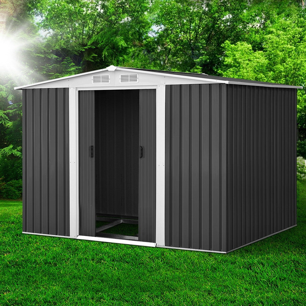 Giantz 2.58x2.07M Metal Garden Shed Double Door Grey
