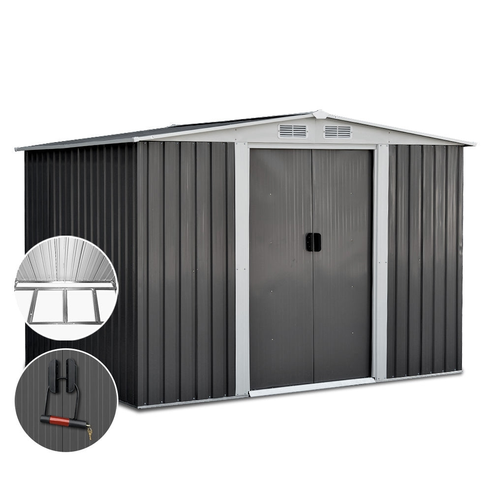 Giantz 2.58x2.07M Metal Garden Shed Double Door Grey