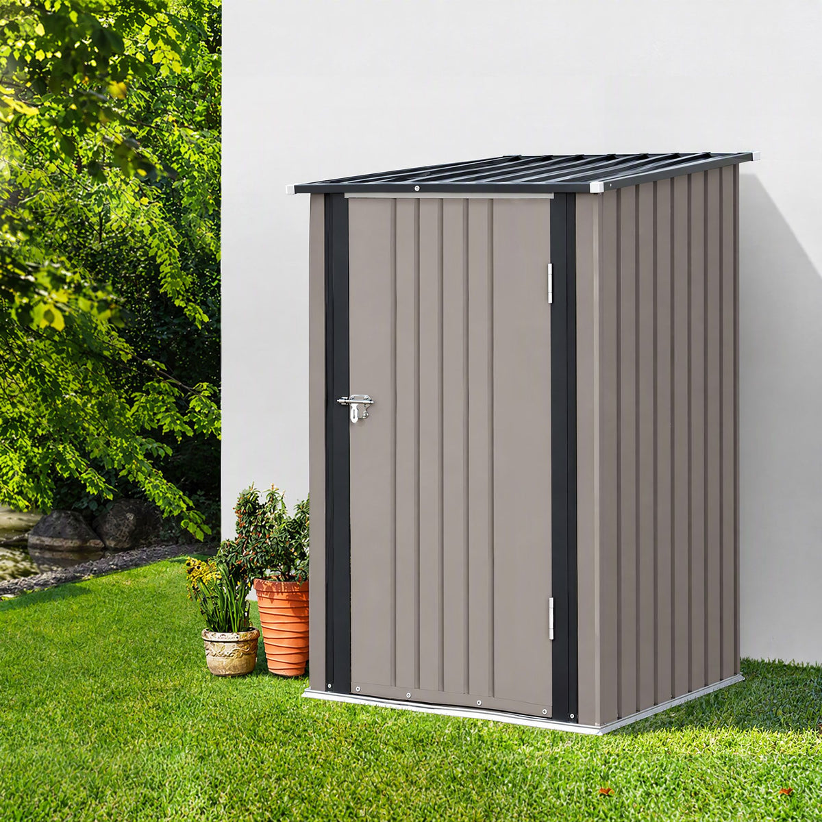 Giantz Garden Shed Outdoor Metal Storage 99x104cm Brown