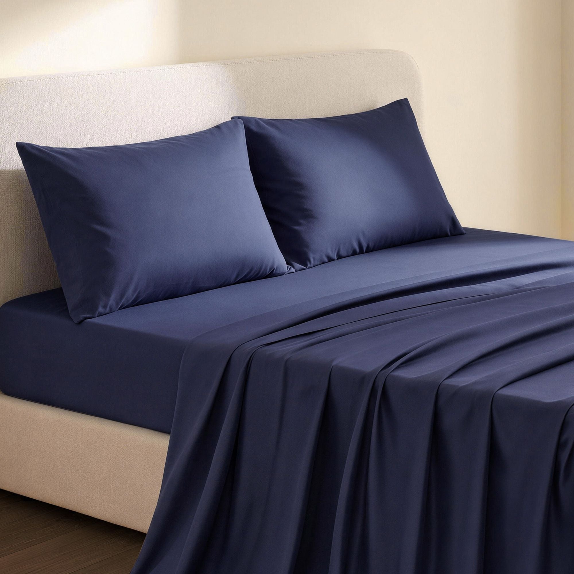 Giselle Double 500TC Cotton 4Pcs Sheet Set with 40cm Extra Deep Pocket for Thick Mattresses Sateen Weave for Sweaty Nights Navy Blue