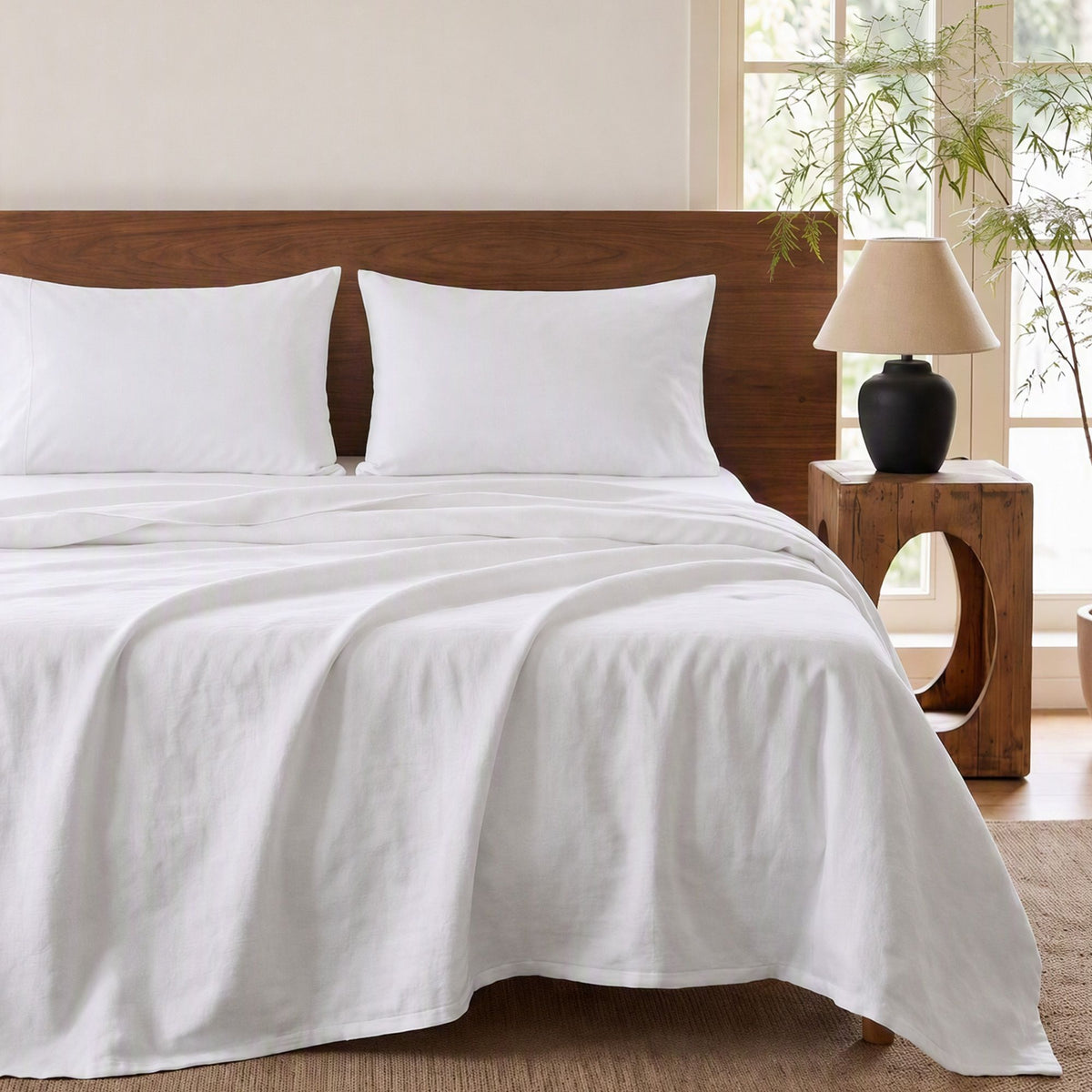 Giselle Queen 500TC Cotton Sateen Sheet Set 4 Piece White