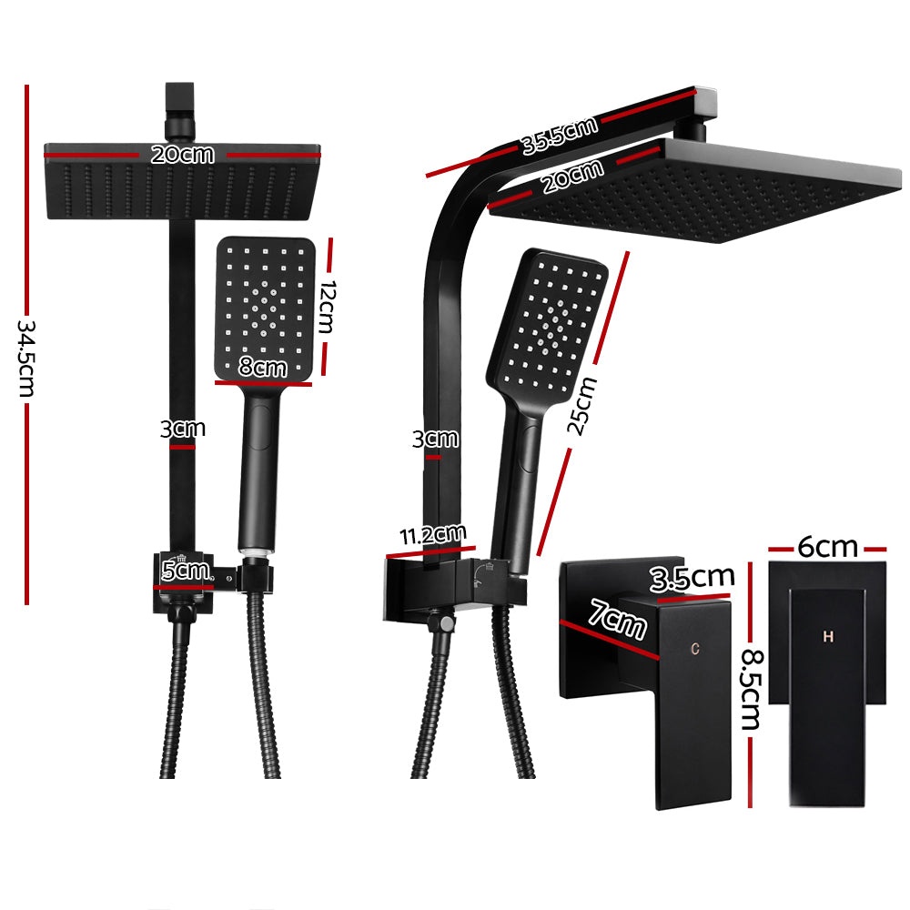 Cefito 8" Rain Shower Head Set High Pressure Twin Tap Matte Black