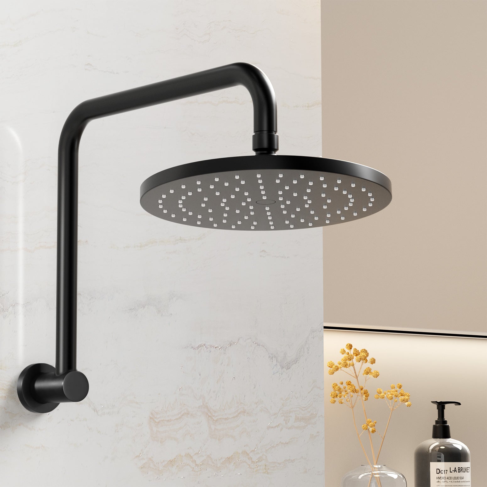 9" Rain Shower Head High-Pressure Swivel Black