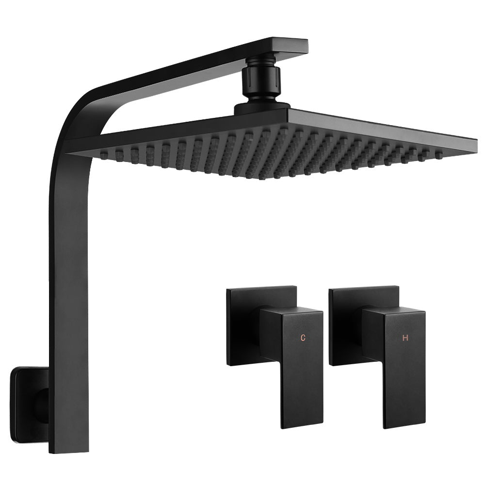 Cefito 8 Inch Rain Shower Head and Twin Taps Set Black