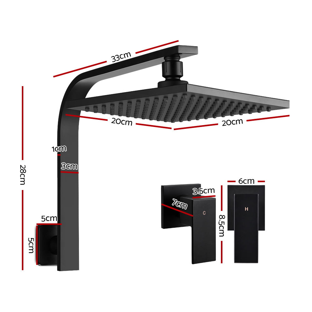 Cefito 8" Rain Shower Head Wall Arm High Pressure Twin Taps Matte Black